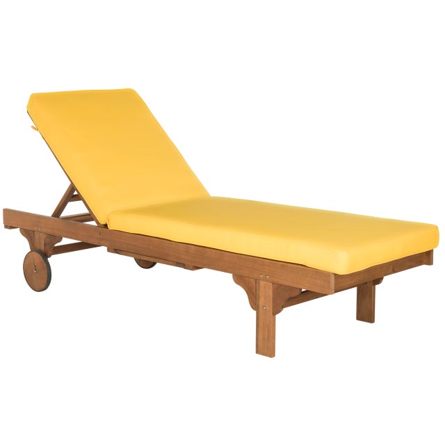 Newport Chaise Lounge Chair with Side Table, Natural/Yellow Cushion For Sale - Image 9 of 9