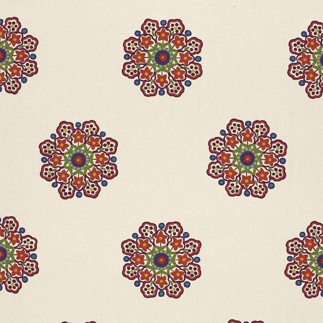 Sample - Schumacher Chennai Linen Embroidery Fabric in Festival For Sale