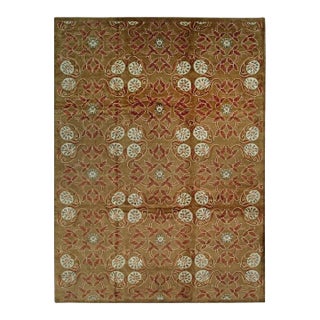 11x15 Brown Hand-Knotted Wool Floral Trellis Motif European Modern Carpet Rug For Sale