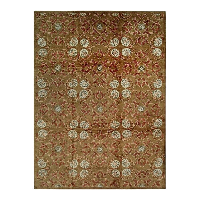 11x15 Brown Hand-Knotted Wool Floral Trellis Motif European Modern Carpet Rug For Sale