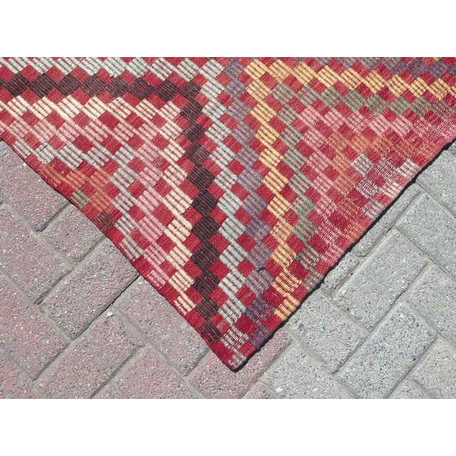 1960s Pink Embroidered Geometric Design Tribal Vintage Kilim - 67"x111" For Sale - Image 10 of 11