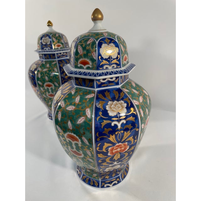 Blue 1970s Japanese Otagiri "Kushan Kiln" Lidded Ginger Temple Jars - A Pair For Sale - Image 8 of 17