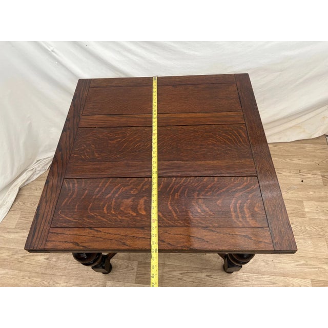 Early 20th Century English Tudor Expansion Table Turned Baluster Legs Quarter Sawn Oak, X-Stretcher For Sale - Image 14 of 16