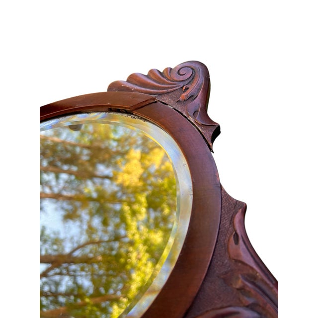 Mid-19th Century Dressing Chair With Convertible Mirror Seatback in Off-White Jacquard Fabric For Sale - Image 4 of 12