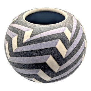German Studio Ceramic Vase with Chevron Pattern by Inke Lerch-Brodersen For Sale
