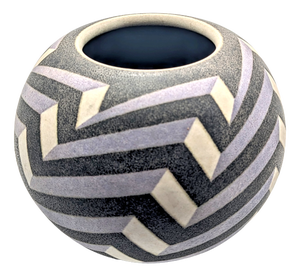 German Studio Ceramic Vase with Chevron Pattern by Inke Lerch-Brodersen