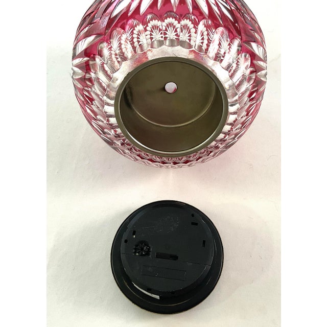 Mercedes-Benz, Orb Shaped Cranberry Glass, Cut to Clear, Desktop Clock For Sale - Image 6 of 8