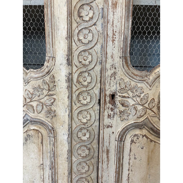 Antique French Provincial Painted Armoire With Wire Doors For Sale - Image 12 of 13