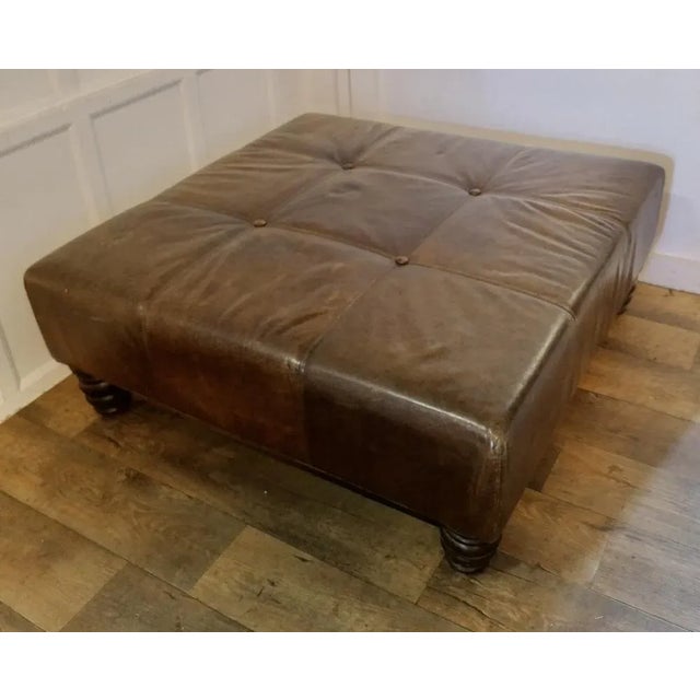 Large Leather Chesterfield Ottoman, 1960s For Sale - Image 10 of 10