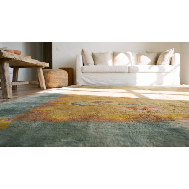 1920s Yellow Saffron Scene Modern Antique Chinese Art Deco Carpet by Nichols Atelier 8'10"x11'3" Knotted Wool Rug For Sale - Image 14 of 15
