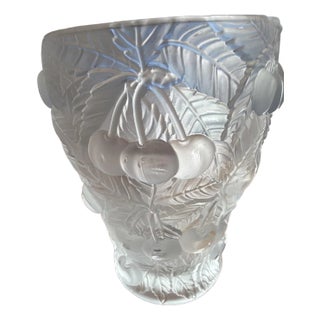 Early 20th Century Josef Inwald Barolac Cherries Art Deco Czech Frosted Glass Vase Clear 7 Tall For Sale