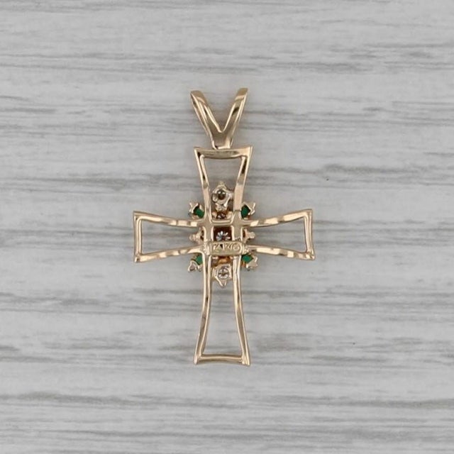 2010s 0.27ctw Emerald Diamond Cluster Open Cross Pendant 14k Yellow Gold For Sale - Image 5 of 5