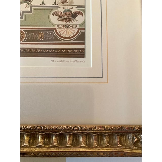 Wood Antique German Chromolithographs by Ernst Wasmuth, Uffizi Ornament Plates in Gilt Frames - a Pair For Sale - Image 7 of 9