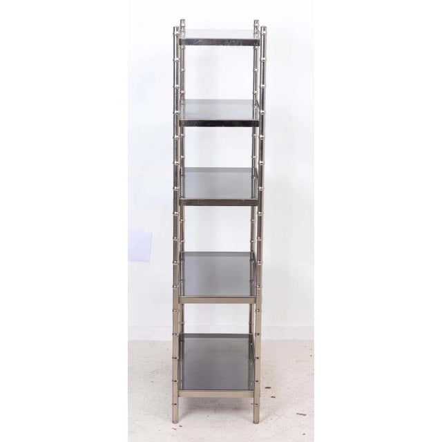 Hollywood Regency Chrome Hollywood Regency Faux Bamboo Five Shelf Étagère For Sale - Image 3 of 11