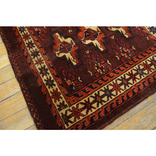 1871s Red Wine Geometric Antique Turkmen Tekke Chuval Rug 2'6" X 3'9" Handknotted Wool Carpet For Sale - Image 9 of 10