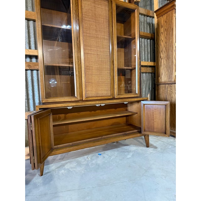 1960s Mid Century Modern Walnut & Cane Hutch For Sale - Image 9 of 16