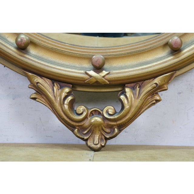 Antique Federal Giltwood Convex Bullseye Rondel Eagle Wall Mirror 31" For Sale - Image 6 of 15