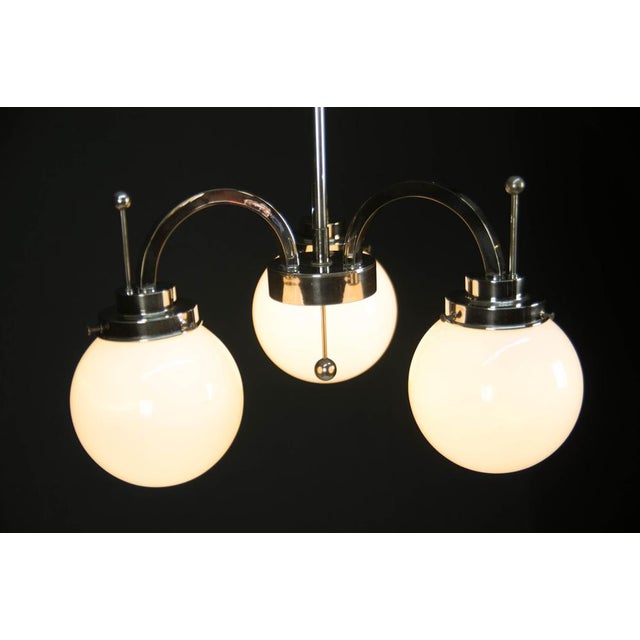 Gold Art Deco Nickel-Plated 3-Flame Chandelier, 1920s For Sale - Image 8 of 13