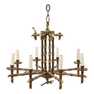 Hollywood Regency Bamboo Motif Bronze Chandelier With Eight Arms For Sale