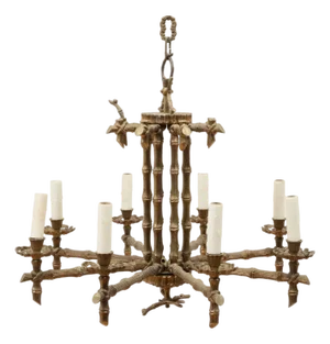 Hollywood Regency Bamboo Motif Bronze Chandelier With Eight Arms