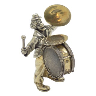 Vintage Italian Handmade Genuine Silver Angini Branded Circus Musician with Drums, 1970s For Sale