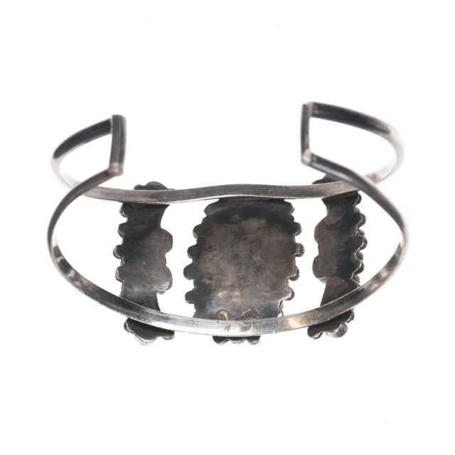 6 5/8" 50's-60's Zuni silver turquoise cluster cuff bracelet For Sale In Austin - Image 6 of 10
