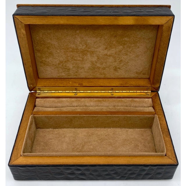 Modern Vintage Italian Embossed Leather 'Crocodile' Mens Jewelry Box For Sale - Image 3 of 8