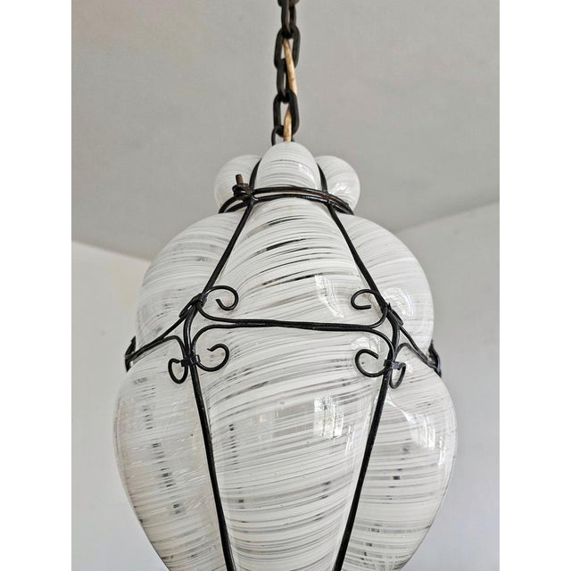 Glass Vintage Mouth-Blown Murano Caged Glass Lantern attributed to Archimede Seguso, Italy, 1940s For Sale - Image 7 of 14