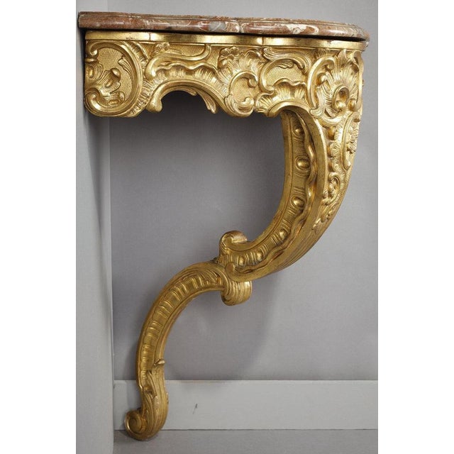 Louis XV Corner Console in Gilded Wood & Breche Marble Top, 1850s For Sale - Image 13 of 18