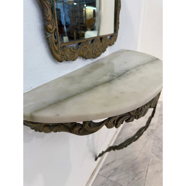 Rococo Italian Rococo Revival Mirror and Console Set With Marble Top, 1950s For Sale - Image 3 of 8