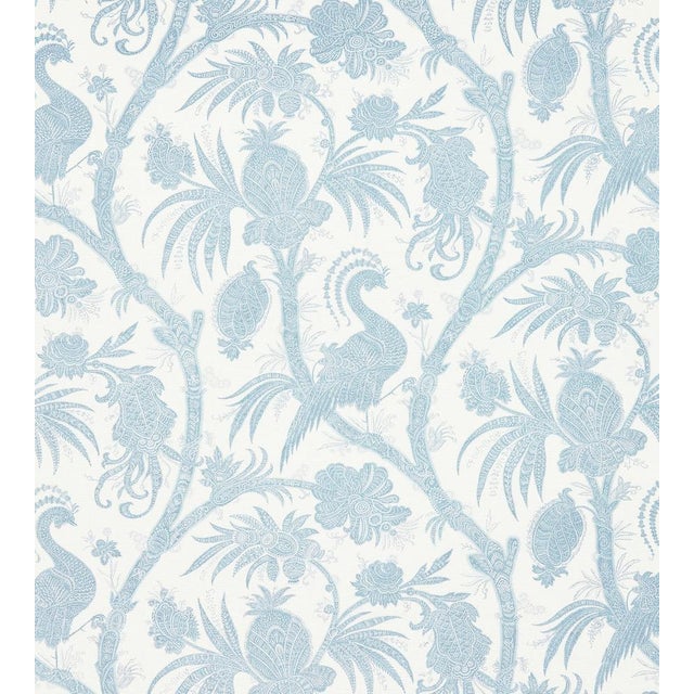 The House of Scalamandré Balinese Peacock Linen Print Fabric, Sky For Sale
