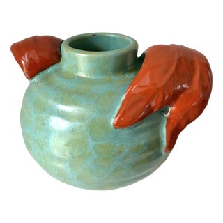 Art Deco Handmade Turquise and Coral Vase from Upsala Ekeby, Sweden, 1930s For Sale