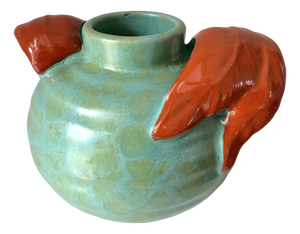 Art Deco Handmade Turquise and Coral Vase from Upsala Ekeby, Sweden, 1930s