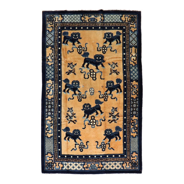 Foo Dog Pictorial Chinese 20th Century Wool Rug For Sale