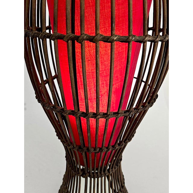 Vintage Rattan Cage Lamp With Ruby Red Shade For Sale In Miami - Image 6 of 12
