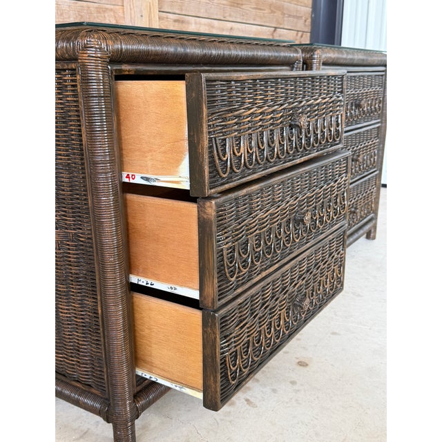 Vintage Coastal Organic Modern Rattan Wicker Nightstands or Bachelor Chests For Sale - Image 10 of 12