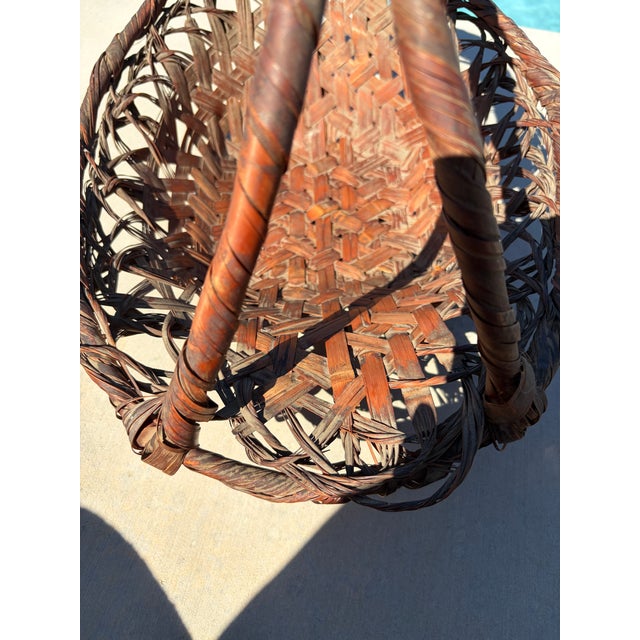 Burnt Umber Antique 1920's Japanese Bamboo Ikebana Hanakago Flower Basket For Sale - Image 8 of 13