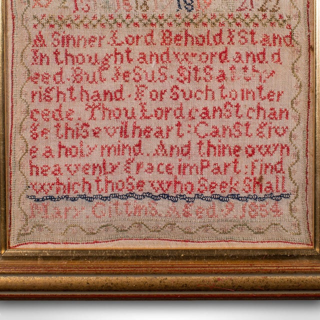 Mid 19th Century Antique Needlework Sampler, English, Framed, Embroidery Panel, Victorian, c.1854 For Sale - Image 5 of 8