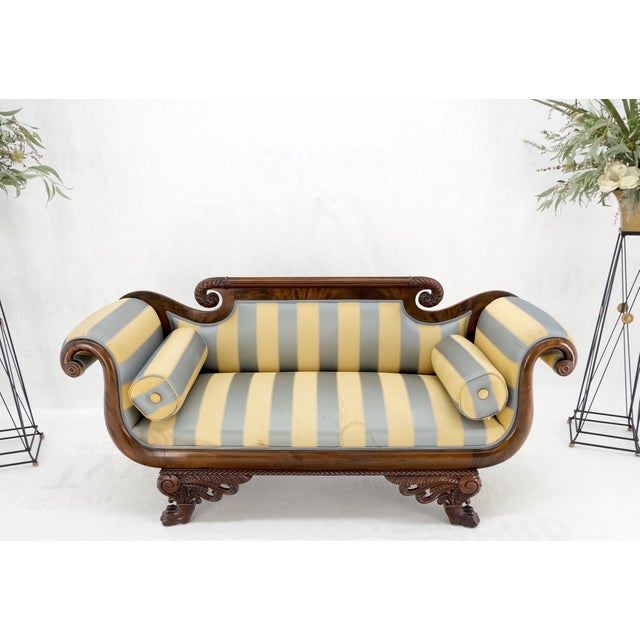Mint Condition Empire Sofa Sette Loveseat Couch Fine Carved Details Lions Feet For Sale - Image 6 of 16