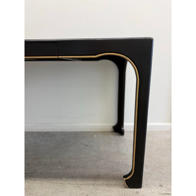 2020s Hickory White Modern Black Lacquer Console Desk With Brass Trim and Drawer For Sale - Image 5 of 12