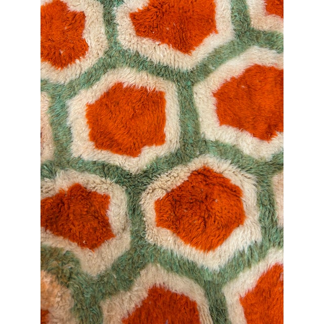 Berber Tribes of Morocco Handwoven Moroccan Mrirt Wool Rug, Orange & Sage Green Honeycomb Berber Carpet, Organic Modern Area Rug, 87" X 118" For Sale - Image 4 of 11