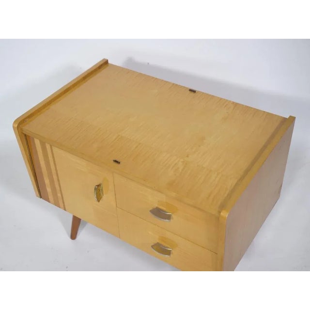 Mid-Century Cherrywood Mini Sideboard with Intarsia, 1960s, in Very Good conditions. Designed 1960 to 1969