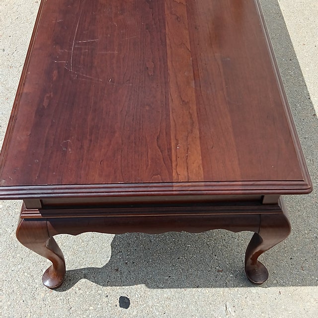 Vintage French Country Ethan Allen Cherry Finish Coffee Table With Cabriole Legs For Sale - Image 10 of 14
