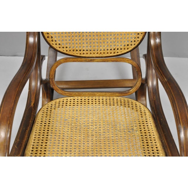 Mid 20th Century Vintage Mid Century Modern Thonet Style Bentwood & Cane Rocker Rocking Chair (C) For Sale - Image 5 of 18