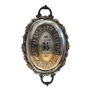 1970s Egyptian Petite Silver Serving Dish With Handles For Sale