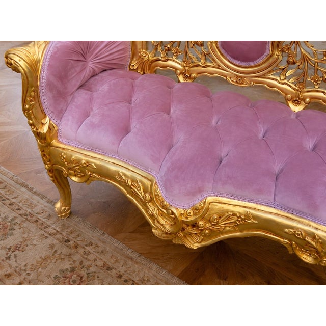 Late 20th Century Late 20c Artisan Louis XVI Gold Rose Beech Settee For Sale - Image 5 of 9