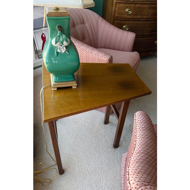 Brown Mid 20th Century Dunbar Solid Walnut Side Table With Trapezoidal Top For Sale - Image 8 of 8