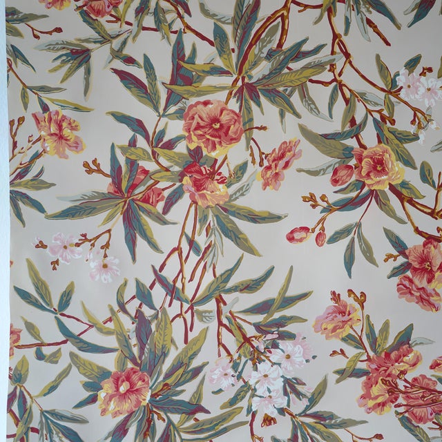 Late 20th Century Deadstock Ralph Lauren Vinyl Wallpaper- Climbing Oleander in Cream For Sale - Image 10 of 17