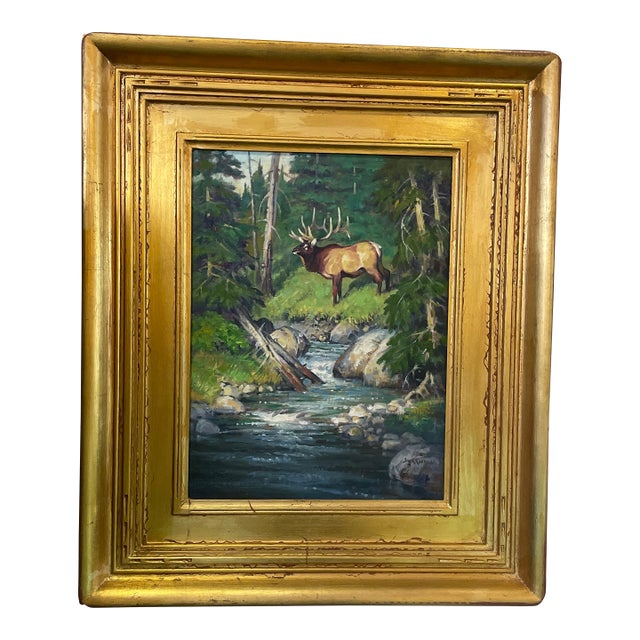 Original Oil of an Elk on Board by Jack Koonce Entitled “East Fork Bull” Circa 2003 Usa For Sale