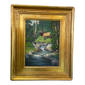 Original Oil of an Elk on Board by Jack Koonce Entitled “East Fork Bull” Circa 2003 Usa